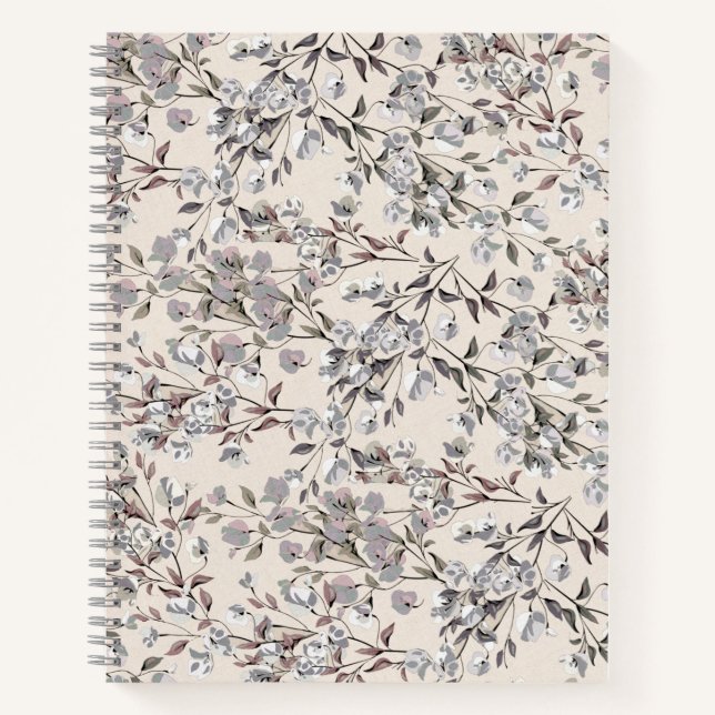 Cuaderno Linen Beige y Patrón Floral Gris Elegante (Anverso)