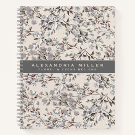 Cuaderno Linen Beige y Patrón Floral Gris Elegante