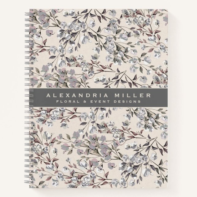 Cuaderno Linen Beige y Patrón Floral Gris Elegante (Anverso)