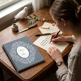 Cuaderno Lino Azul Pizarra Bordado Monograma