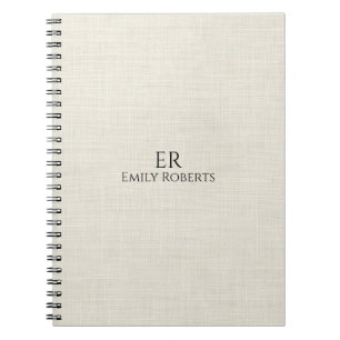 Cuaderno Lino blanco minimalista con texto personalizado
