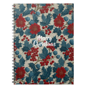 Cuaderno Lino Botánico de Bayas Rojas de Navidad Vintage
