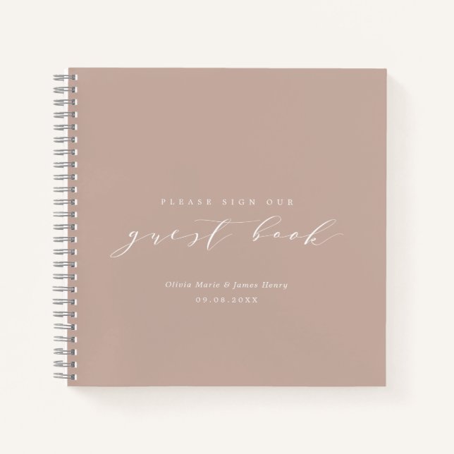 Cuaderno Lino suave Rubor Pink Modern Boda Guest Book (Anverso)