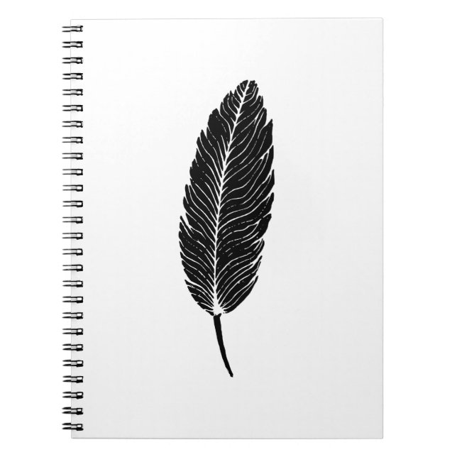 Cuaderno Linocut de plumas rusticas en blanco y negro (Frente)