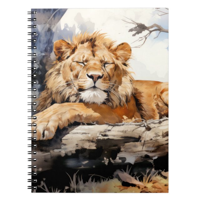 Cuaderno Lion Relajándose En El Árbol Trunk Animal Diversió (Frente)