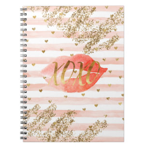 Cuaderno Lips de Purpurina XOXO para corazones dorados rosa