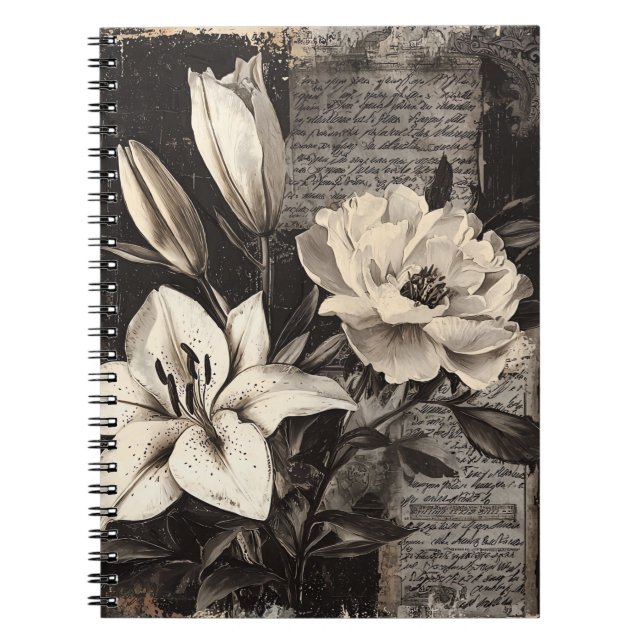 Cuaderno Lirio Blanco Antiguo Gótico Botánico (Frente)
