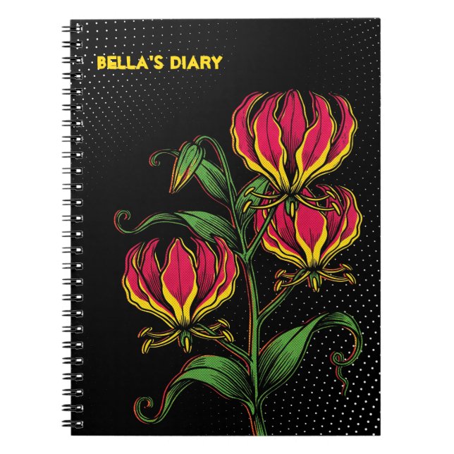 Cuaderno Lirio de llama de neón: Gloriosa superba Pop Art (Frente)