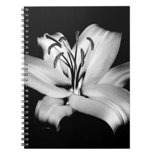 Cuaderno Lirio plateado: Elegancia floral monocroma.