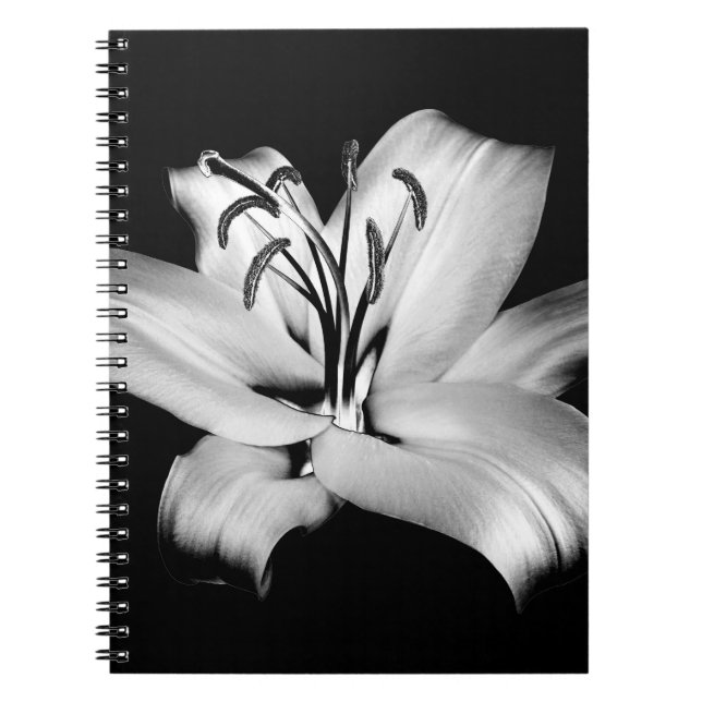 Cuaderno Lirio plateado: Elegancia floral monocroma. (Frente)