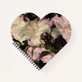 Cuaderno Lirios blancos sobre arte floral de fondo oscuro