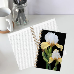 Cuaderno Lirios blancos y amarillos sobre florales negros