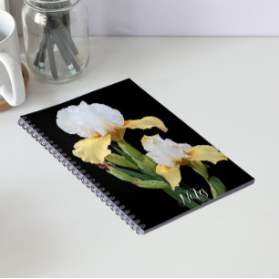 Cuaderno Lirios blancos y amarillos sobre florales negros