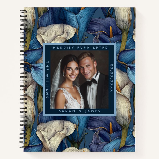 Cuaderno Lirios de Calla Azules Únicos Estética Verde Bod (Anverso)
