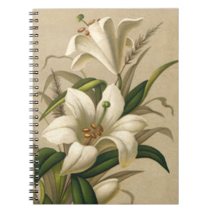 Cuaderno Lirios de Pascua antiguos, flores victorianas en f