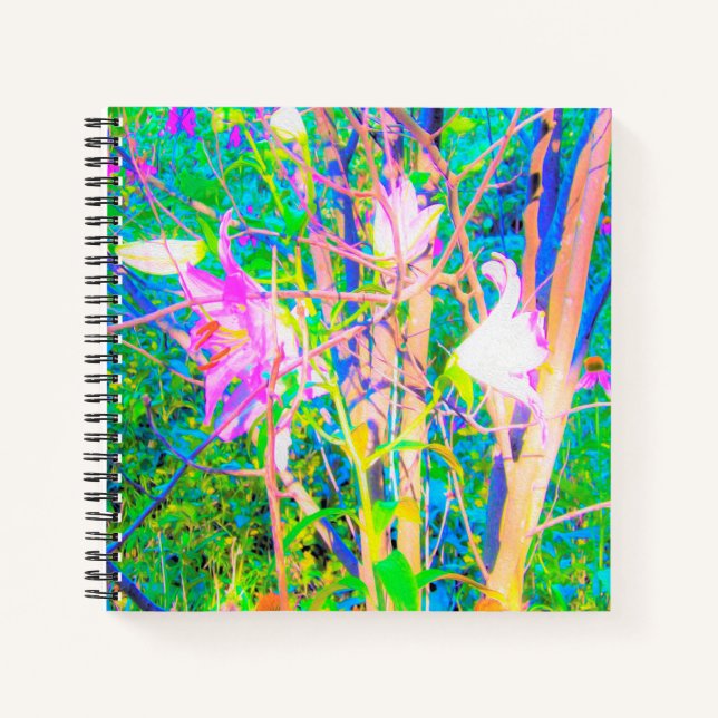 Cuaderno Lirios Orientales Abstractos en Mi Jardín Rubio (Anverso)
