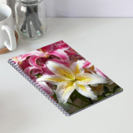 Cuaderno Lirios Orientales Florales Rosa y Blanco