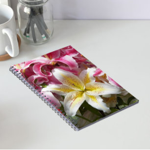 Cuaderno Lirios Orientales Florales Rosa y Blanco