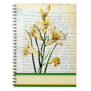 Cuaderno lirios y letra cursiva