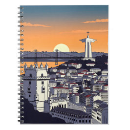 Cuaderno Lisbon Sunset Illustration Notebook – Retro Portug