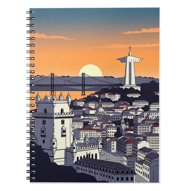 Cuaderno Lisbon Sunset Illustration Notebook – Retro Portug (Frente)