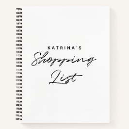 Cuaderno Lista de compras simple blanca moderna en negro