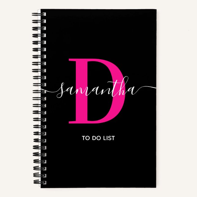 Cuaderno Lista de Monograma de Firma Rosa Profunda (Anverso)