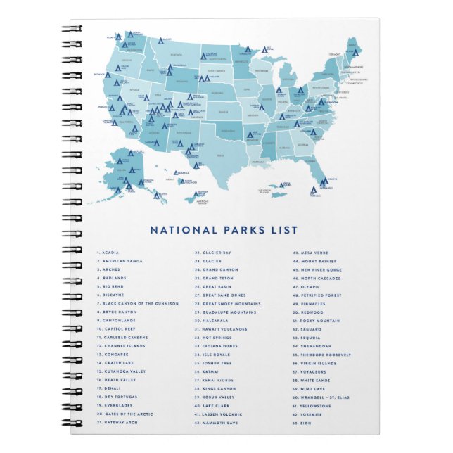Cuaderno Lista de Parques Nacionales en Estados Unidos  (Frente)