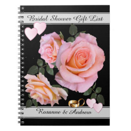 Cuaderno Lista de regalos de ducha nupcial de rosas rosadas