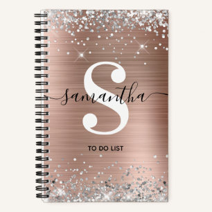 Cuaderno Lista de tareas con monograma de lámina de oro ros