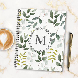 Cuaderno Lista de tareas con patrón de hojas verdes monogra