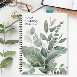 Cuaderno Lista de tareas de hojas de salvia verde tropical 