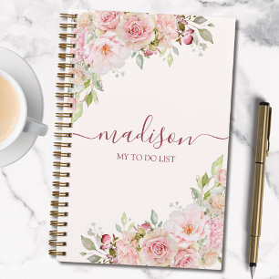 Cuaderno Lista de todo de flor floral de color Rosa de colo