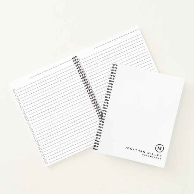 Cuaderno Lista de verificación monogramada en blanco negro (Interior)
