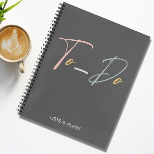 Cuaderno Listas y planes lindos en tipografía de guión