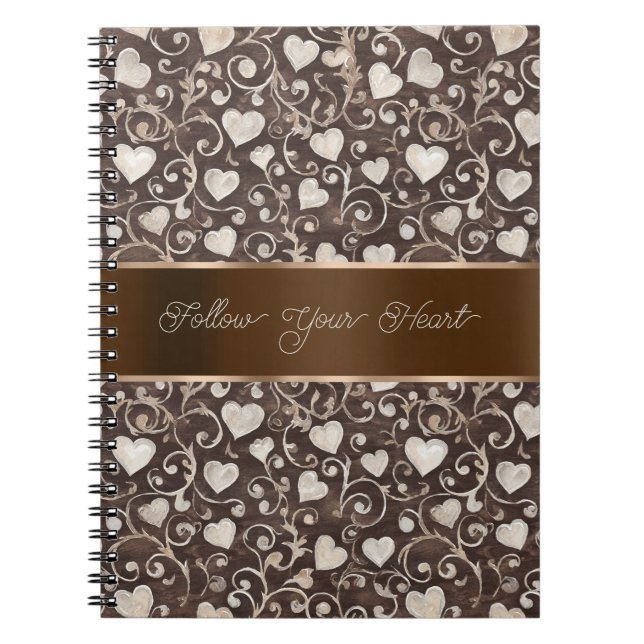 Cuaderno Listón de Corazones Crema Marrón   (Frente)