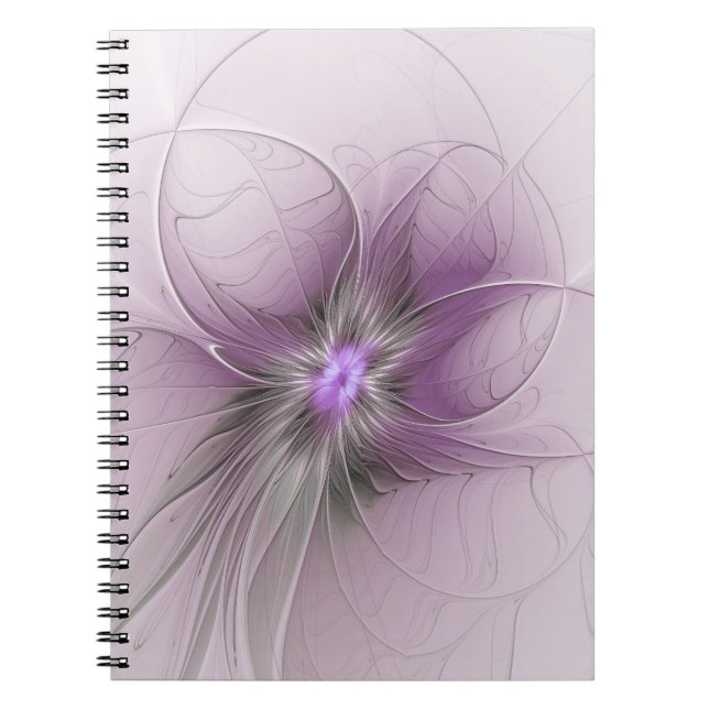 Cuaderno Little Beauty Modern Mauve Gray Fractal Art Flower (Frente)