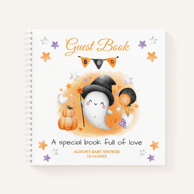 Cuaderno Little Boo Naranja Baby Ducha Guest Book (Anverso)