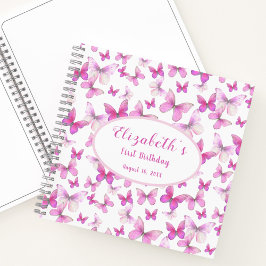 Cuaderno Little Butterfly 1st Birthday Pink Girl Guest Book