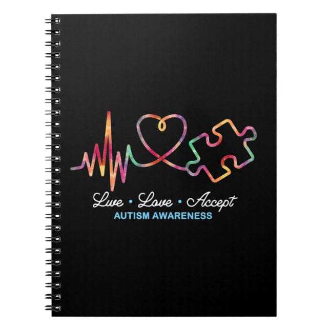 Cuaderno Live Love Accept Autism Awareness Times Dye Autism (Frente)