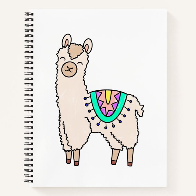 Cuaderno llama alpaca de dibujos animados sonriente y feliz (Anverso)