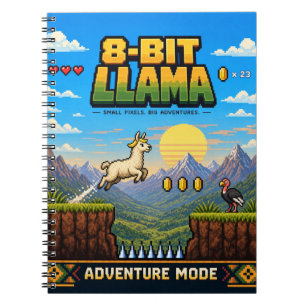 Cuaderno Llama, Arte de Pixel Retro de 8 Bits