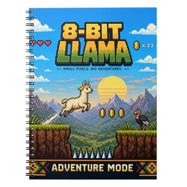 Cuaderno Llama, Arte de Pixel Retro de 8 Bits (Frente)