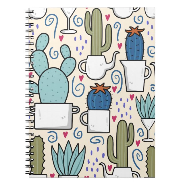 Cuaderno Llama Cactus: Diseño Seamless dibujado a mano (Frente)
