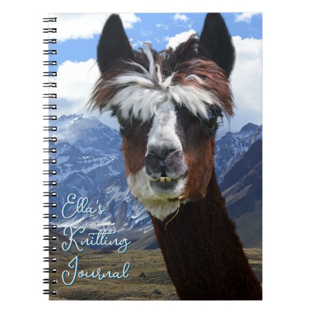 Cuaderno Llama Face Mountains Personalized Knitting Journal (Frente)