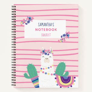 Cuaderno Llama floral cuta rosa personalizada