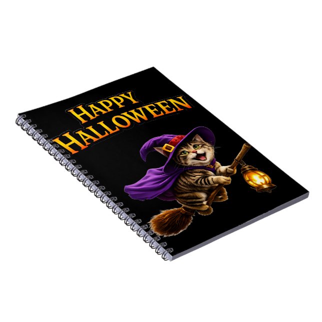 Cuaderno Llama gatito bruja atigrado caprichoso feliz Hallo (Lado Derecho)