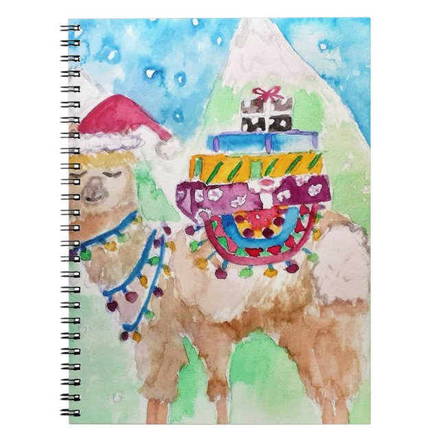 Cuaderno Llama lindo Feliz Navidad arte acuarela (Frente)