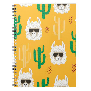 Cuaderno Llama personalizado sin foco y patrón de cactus en