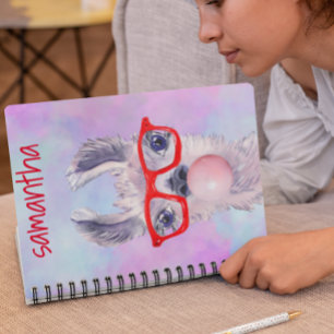 Cuaderno Llama Watercolor Cute Bubble Gum Personalizado
